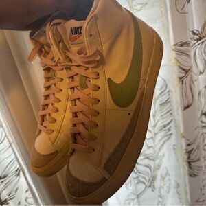 Nike Beige High-Tops with Olive Swoosh